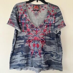 Johnny Was Embroidered Camo Tee